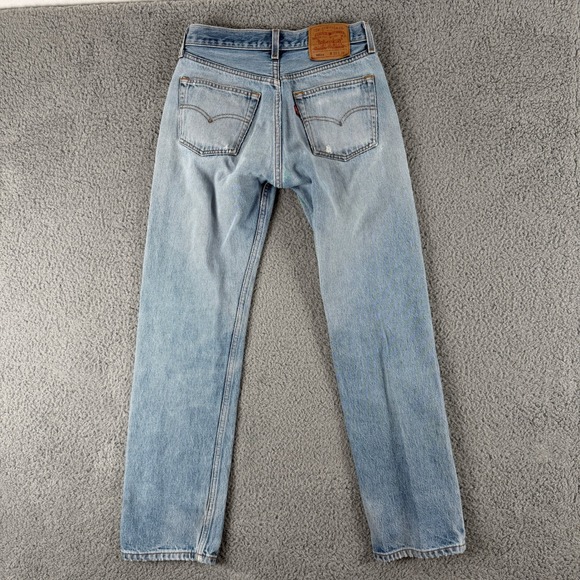 Levi's 501 Jeans Mens 30x34 Blue Straight Leg Button Fly Distressed Light Wash - Picture 6 of 12